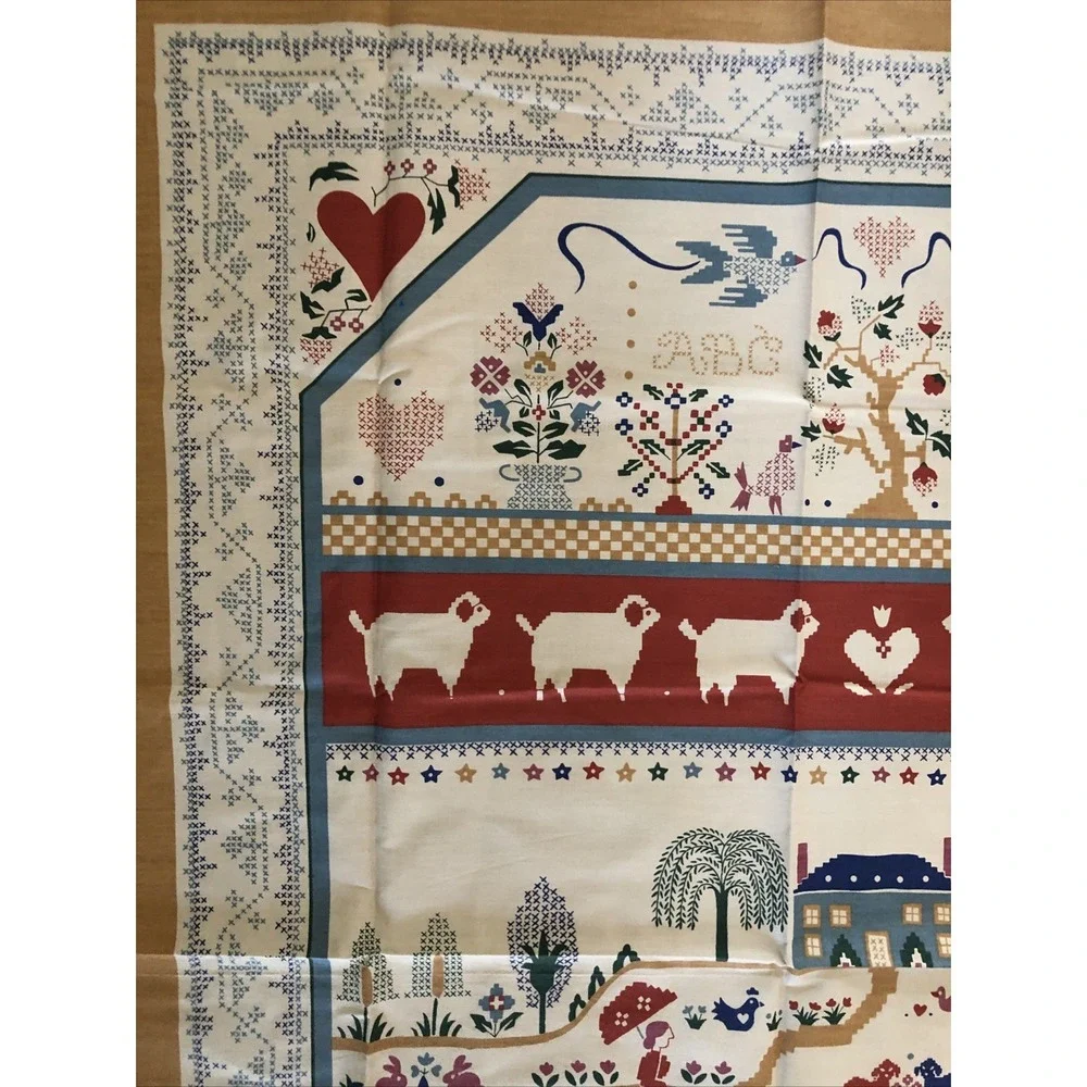 Vtg Cuddle Prints Cheater Quilt Fabric Primitive Folk Art Large Panel 36x45 USA